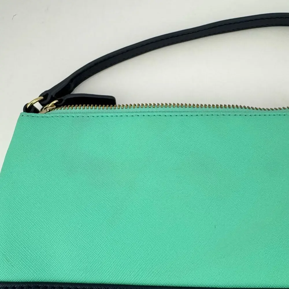 Banana‎ Republic Teal Blue Color Block Faux Leather Zip Mini Clutch Purse Bag